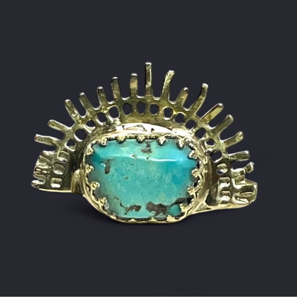 Freeform Royston Turquoise + Brass Halo Ring (6)